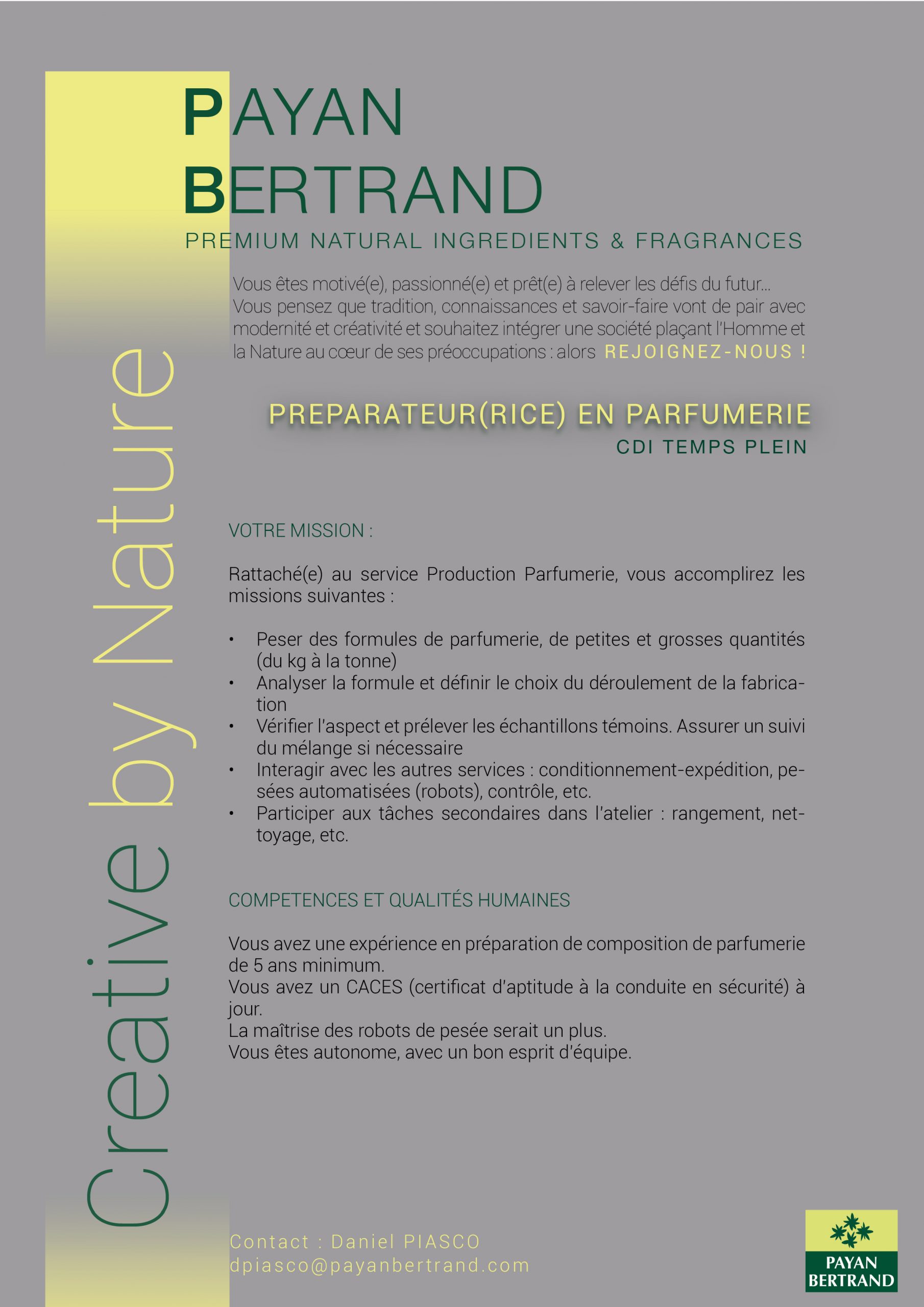 Careers Matières premières aromatiques naturelles parfumerie, arômes