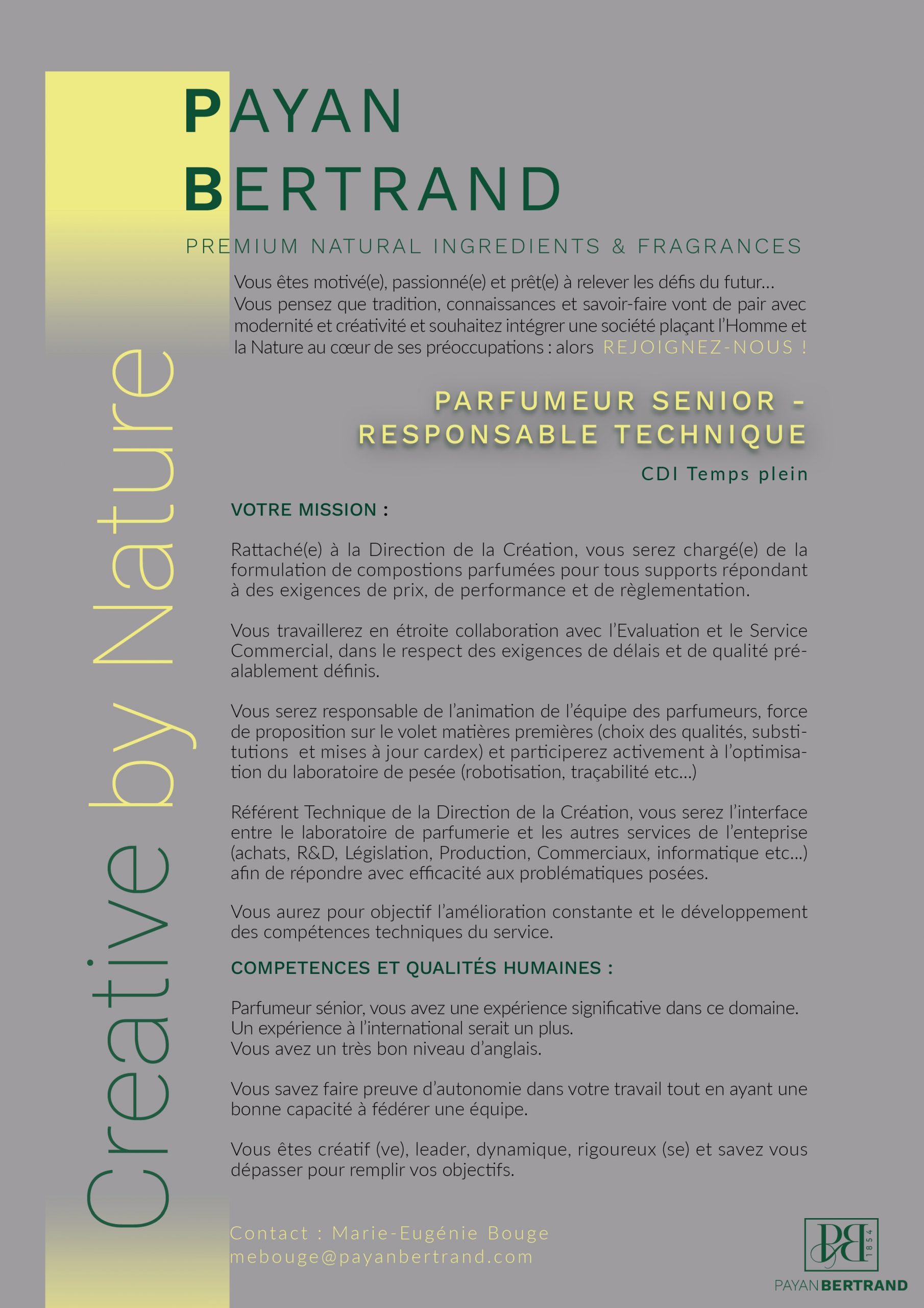 Careers Matières premières aromatiques naturelles parfumerie, arômes