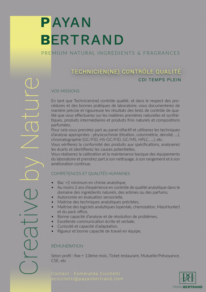 Careers Matières premières aromatiques naturelles parfumerie, arômes